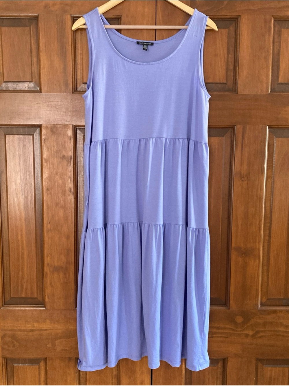 Eileen Fisher Lavender Tiered Midi Dress Jersey stretch women’s Small Lagenlook